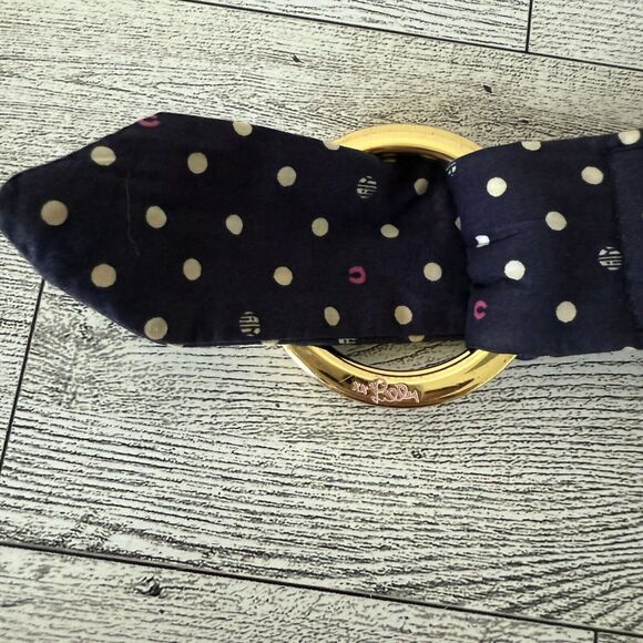 Lilly Pulitzer Women's Large 100% Cotton Double Ring Navy Blue Polka Dot Belt - Picture 2 of 5